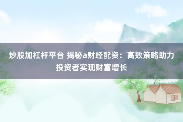 炒股加杠杆平台 揭秘a财经配资：高效策略助力投资者实现财富增长