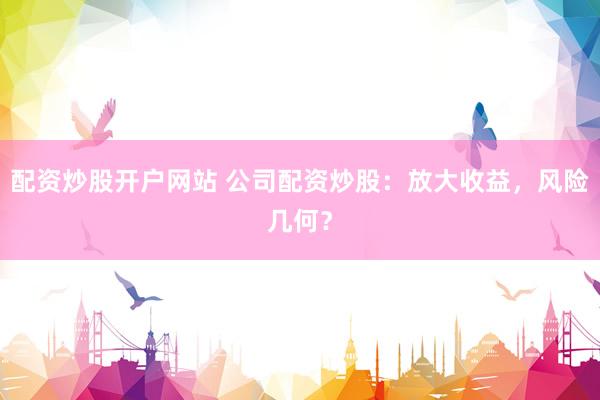 配资炒股开户网站 公司配资炒股：放大收益，风险几何？