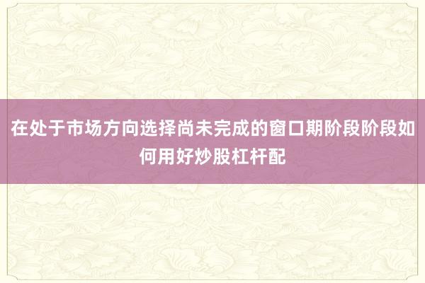 在处于市场方向选择尚未完成的窗口期阶段阶段如何用好炒股杠杆配