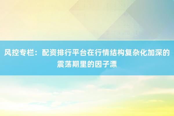 风控专栏：配资排行平台在行情结构复杂化加深的震荡期里的因子漂