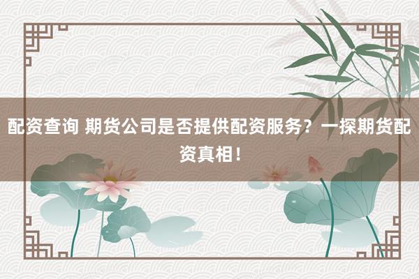 配资查询 期货公司是否提供配资服务？一探期货配资真相！